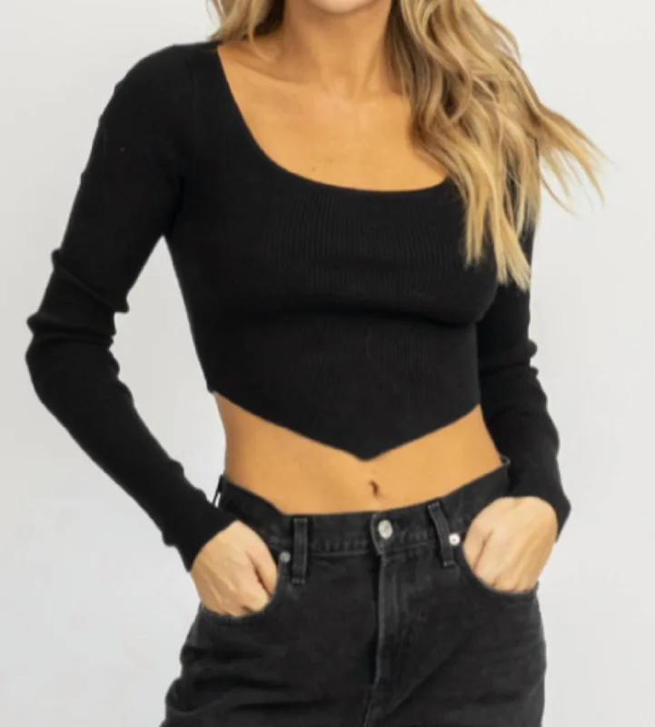 Value Deals Triangle Long Sleeve Crop Top In Black