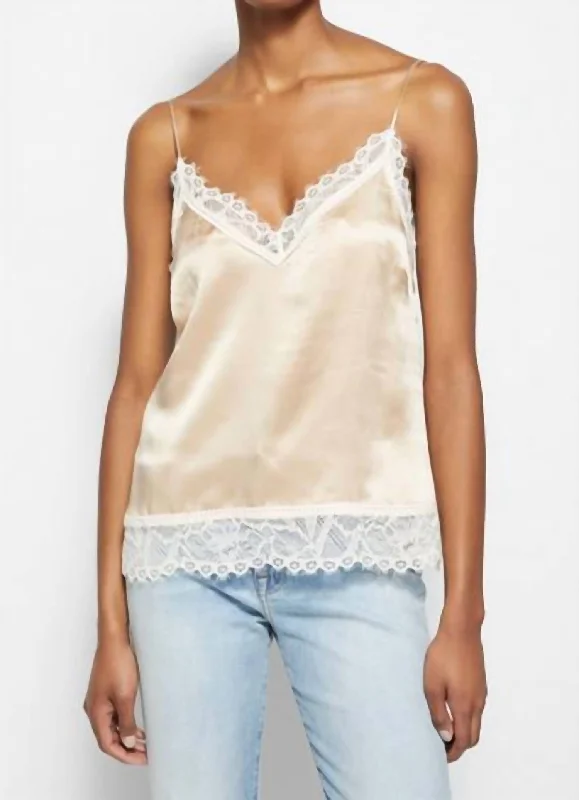 Final Clearance Trinity Stretch Lace Silk Cami Top In Champagne
