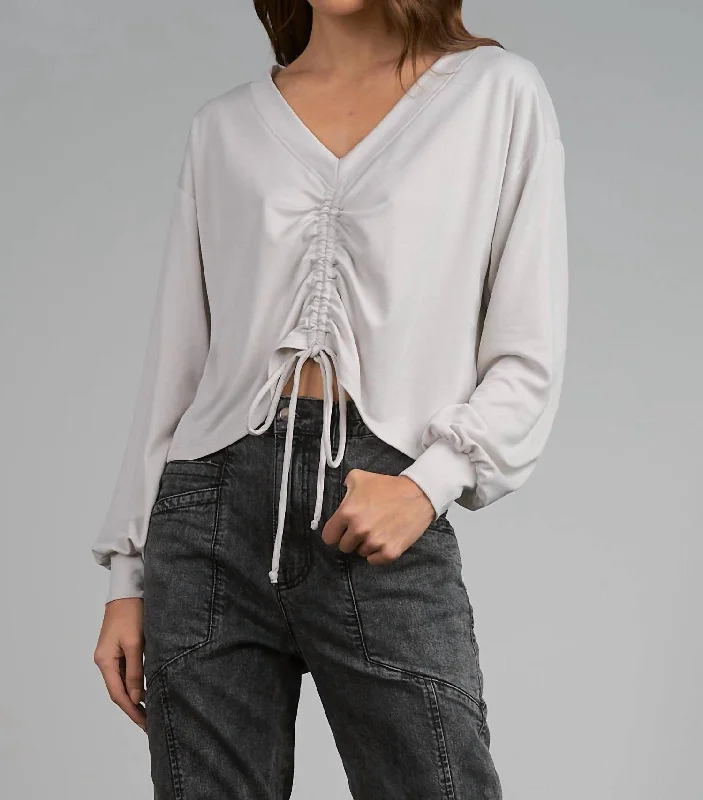 Today’s Special V-Neck Long Sleeve Cinched Front Top In Stone