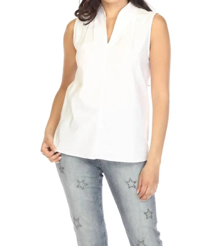 Major Savings Vanilla Pleated V-Neck Sleeveless Top