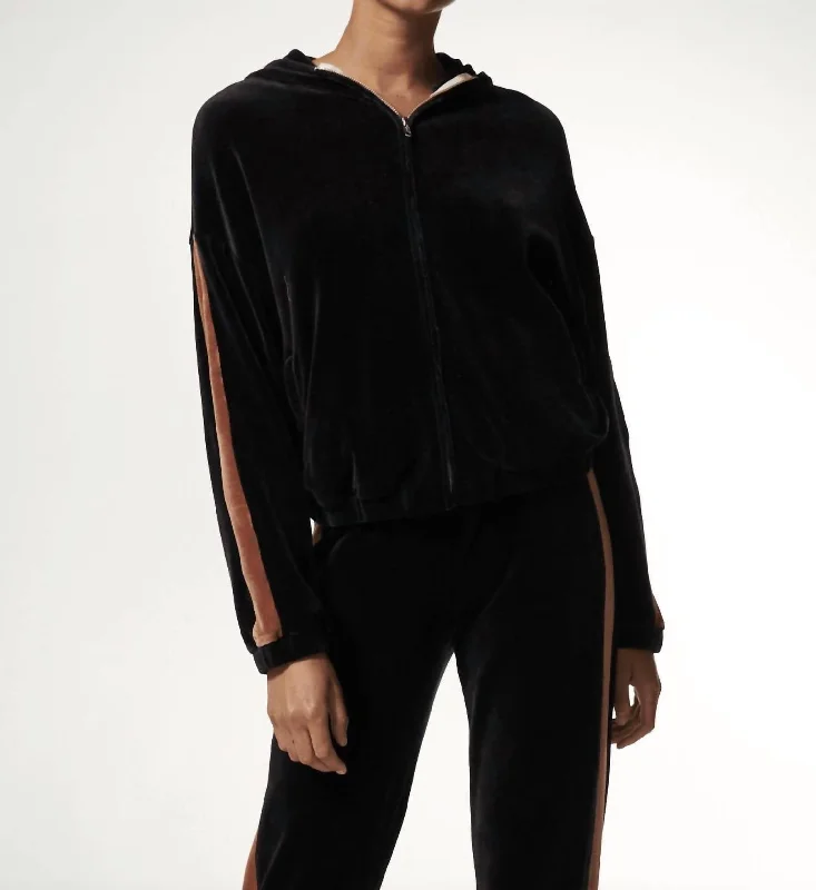 Act Now Velour Sporty Zip-Up Sweatshirt In Neptune/rose