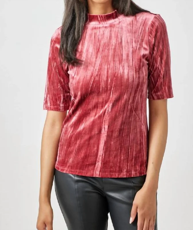 Must-Have Deals Velvet Fitted Half Sleeve Mock Neck Top In Mauve