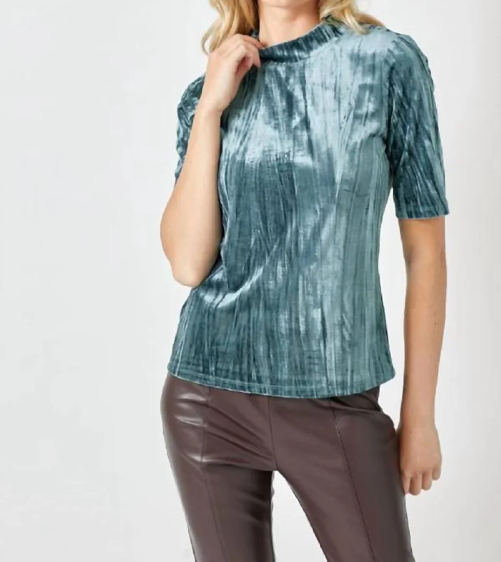 Online Specials Velvet Fitted Half Sleeve Mock Neck Top In Sapphire