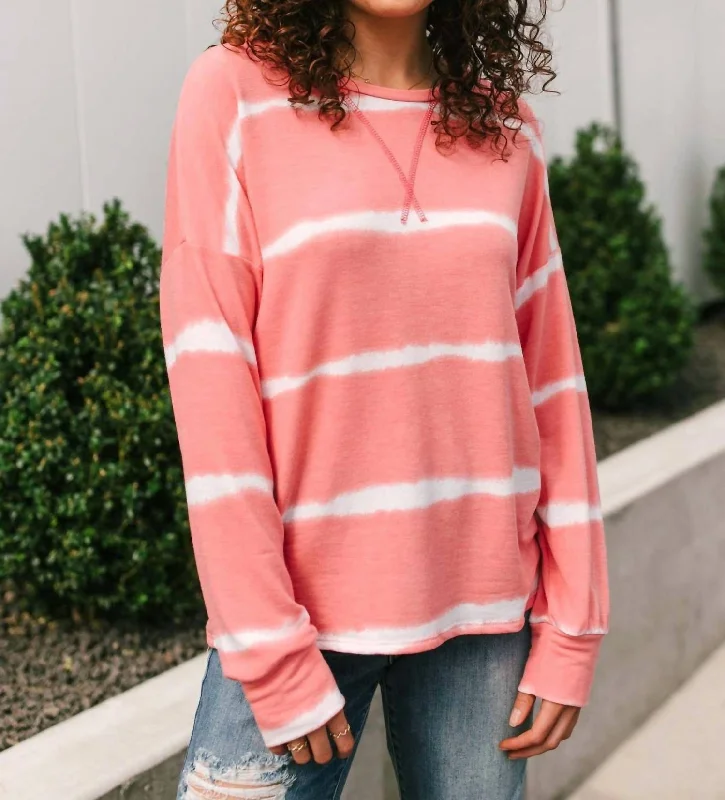 Seasonal Clearance Wave Of Stripes Top In Coral