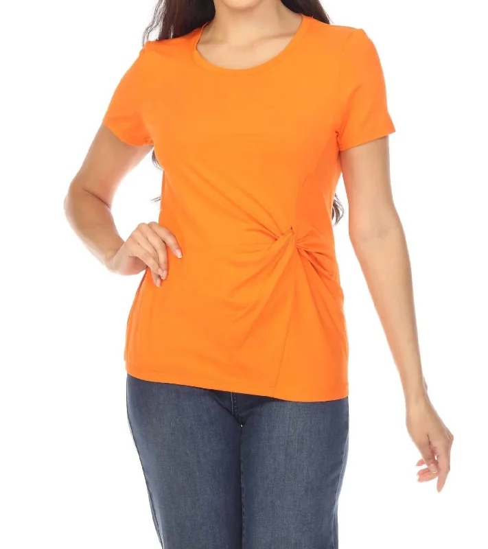 YEAR-End Sale Wist-Front Round Neck Short Sleeve Top In Mandarin