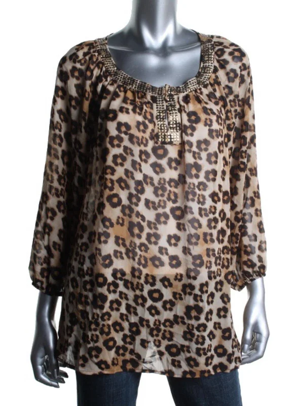 Price Drop Alert Womens Animal Print 3/4 Sleeves Blouse