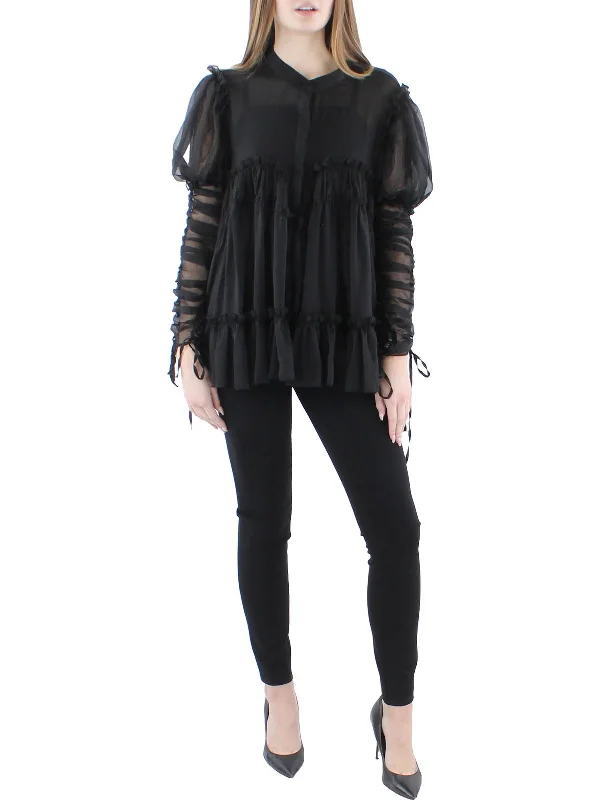 Best Deals Womens Chiffon Button Front Blouse