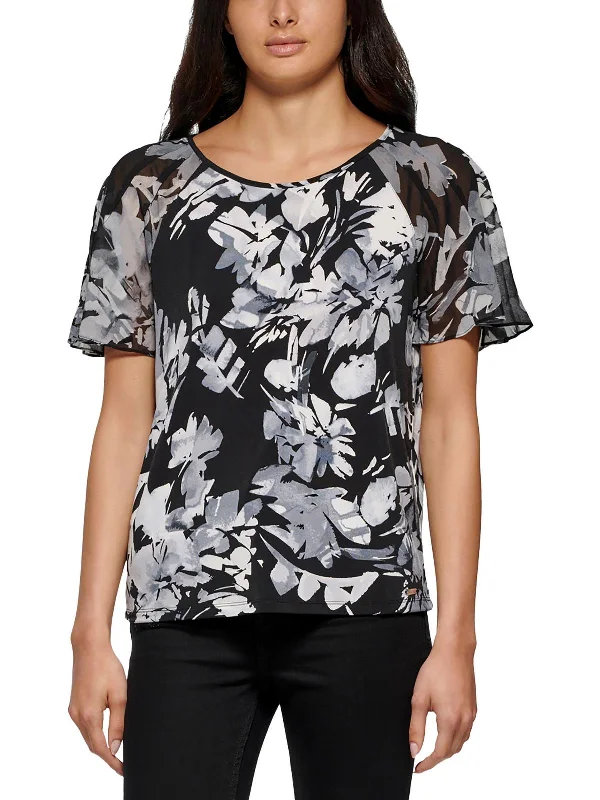 Inventory Reduction Womens Chiffon Printed Blouse