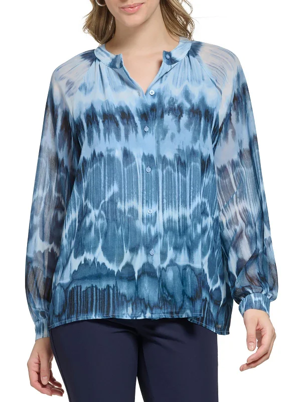 Epic Deals Womens Chiffon Printed Button-Down Top