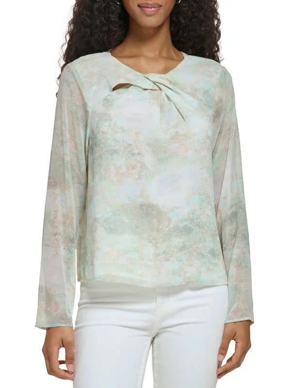 Huge Discounts Womens Chiffon Twist Neck Blouse