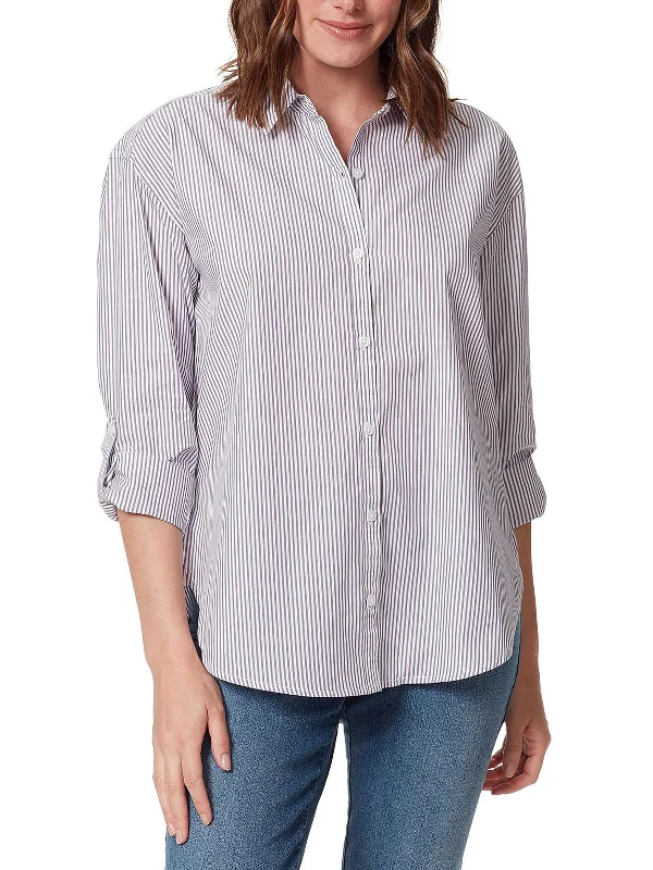 Don't Wait Womens Collar Striped Blouse