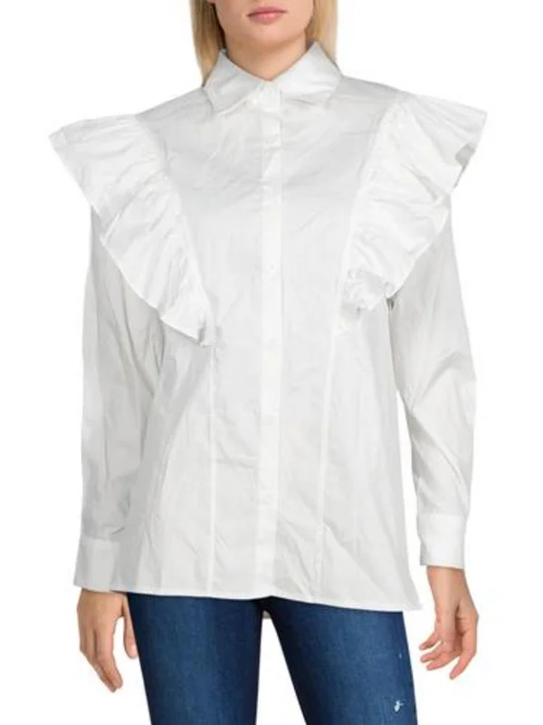 Exclusive Preview Womens Convertible Pleated Button-Down Top
