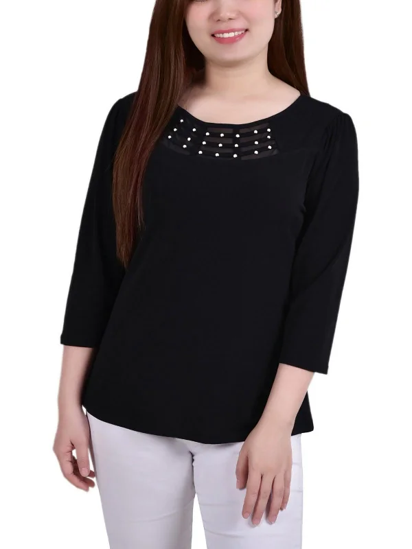 Weekend Flash Sale Womens Crepe Mesh Inset Blouse
