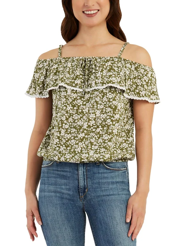 Early Bird Discount Womens Crinkled Lace Trim Cropped