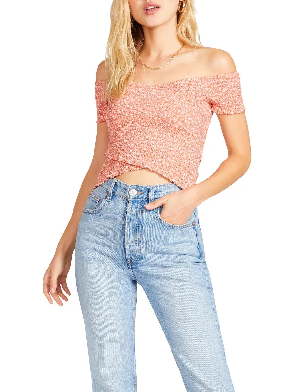Must-Have Deals Womens Faux Wrap Smocked Crop Top