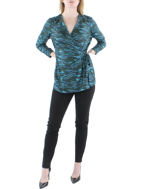 Factory Direct Sale Womens Faux Wrap Tie Waist Wrap Top