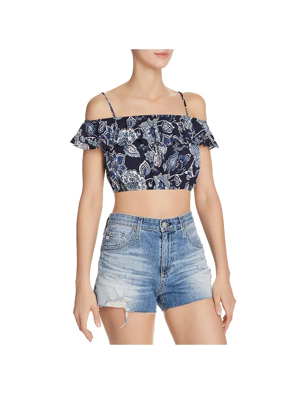 Deal Dash Womens Floral Paisley Cold Shoulder Crop Top