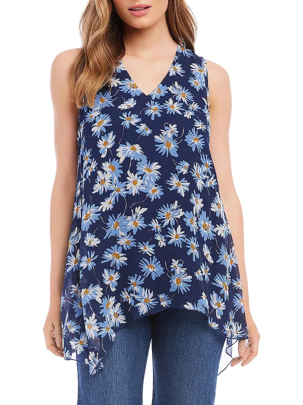 Now or Never Womens Floral Print V-Neck Blouse