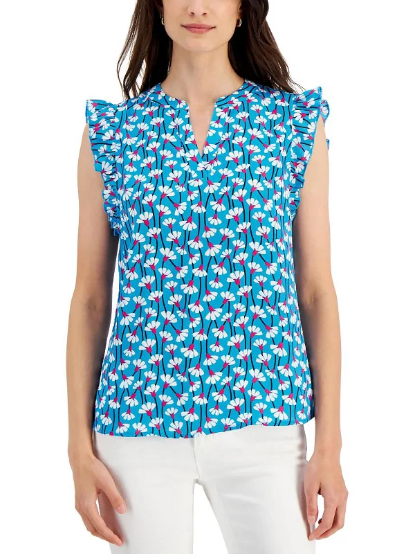 Overstock Sale Womens Floral Ruffle Sleeve Pullover Top