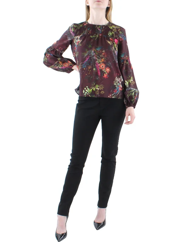 Special Price Womens Floral Smocked Yoke Blouse