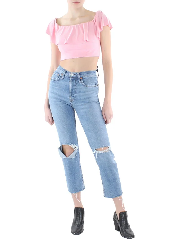 Final Markdown Womens Knit Ruffled Cropped