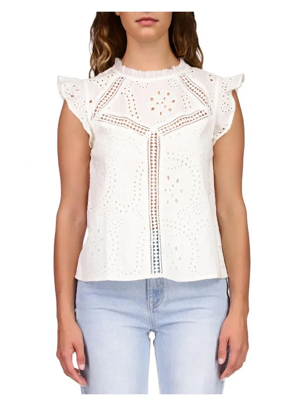 Discount Days Womens Ladder Stitch Ruffled Shell