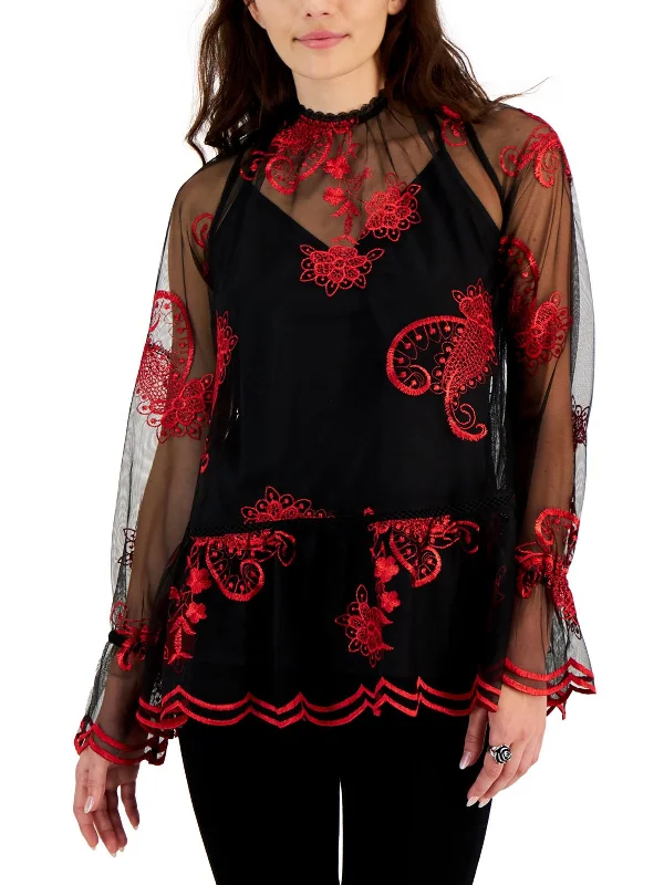 Exclusive Savings Womens Mesh Embroidered Blouse