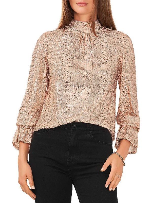 Flash Sale Womens Mesh Sequined Pullover Top