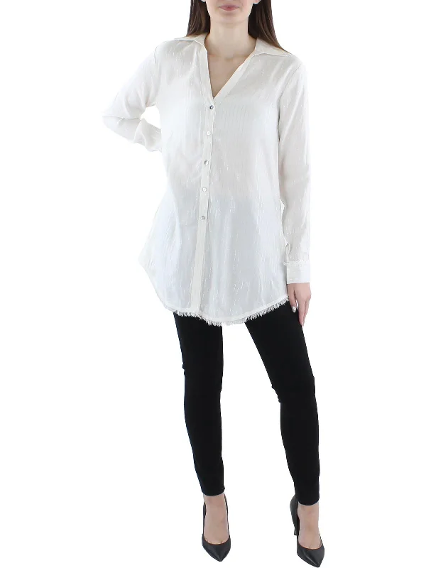 Price Rollback Womens Metallic Striped Button-Down Top