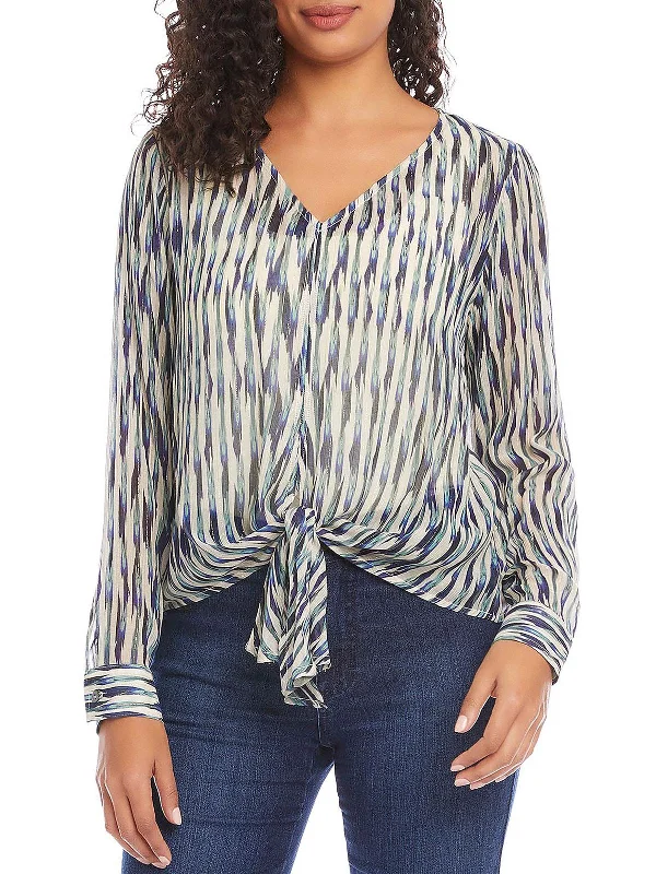 Savings Bonanza Womens Metallic Tie Front Blouse