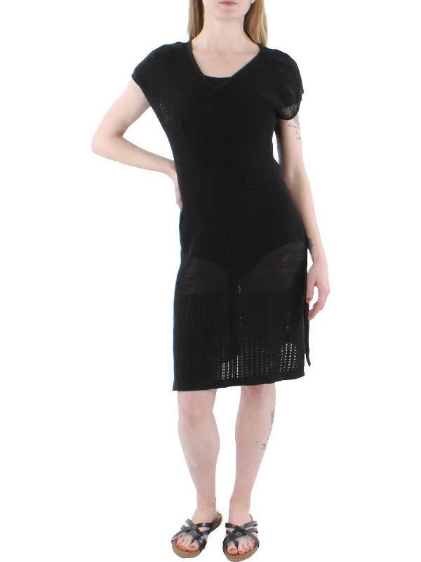 Special Offer Womens Open Stitch Side Slits Tunic Top