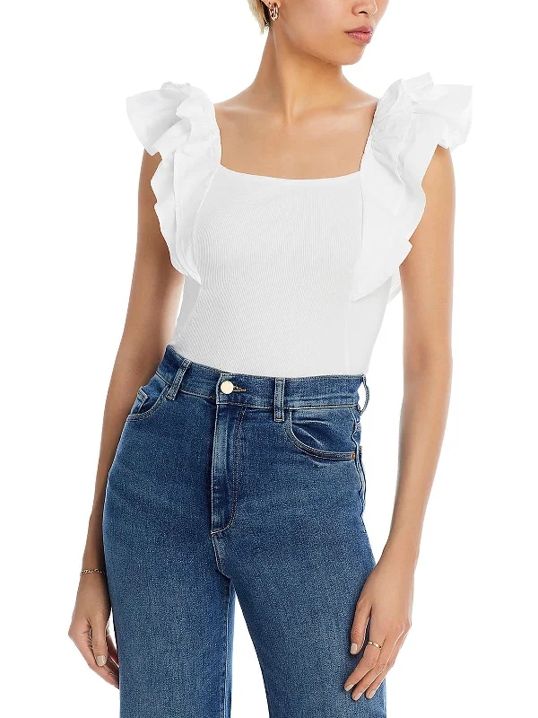 Price Fest Womens Ribbed Flutter Sleeve Blouse