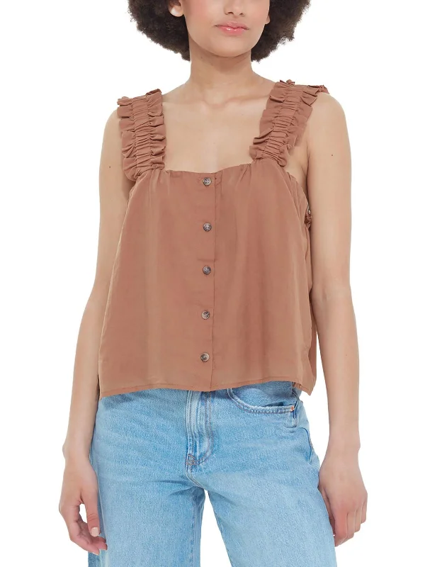Members Only Womens Ruffled Button Pullover Top