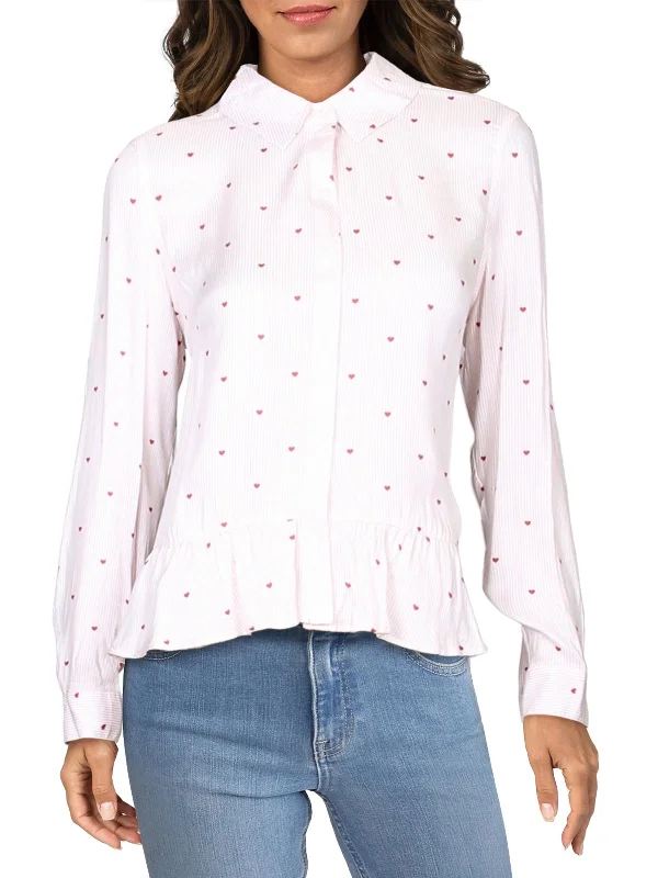 Last Chance Womens Striped Printed Button-Down Top