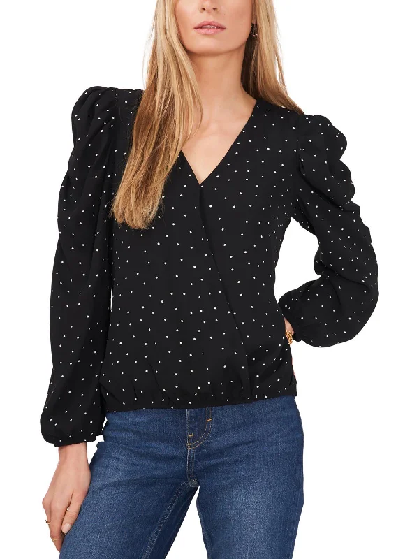 Steals and Deals Womens Surplce Puff Sleeves Blouse