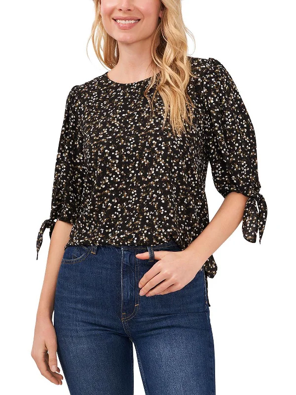 Can't Miss Womens Textured Tie Sleeve Blouse