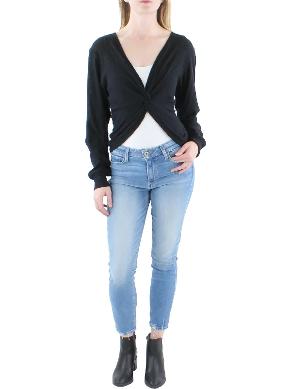 Mega Deal Womens Twist Neckline Ribbed Knit Blouse