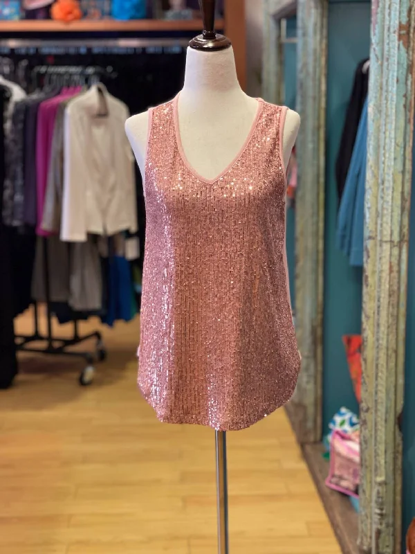 Instant Discount Women's V-Neck Sequin Tank In Rose Gold