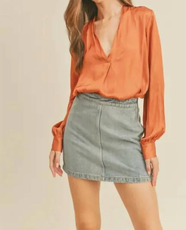 Shop and Save Woven Satin Blouse In Clay