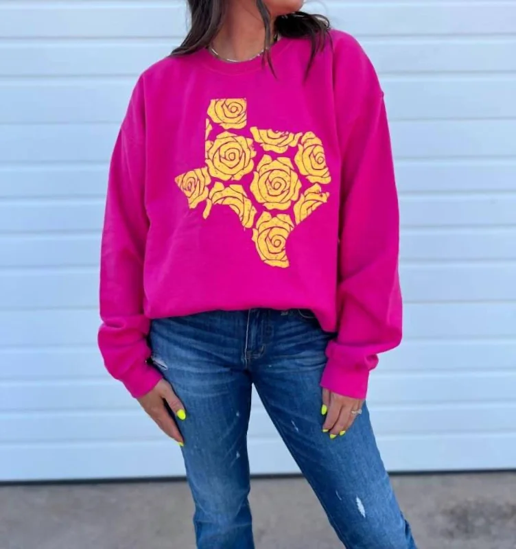 Savings Galore Yellow Rose Print Sweatshirt In Pink