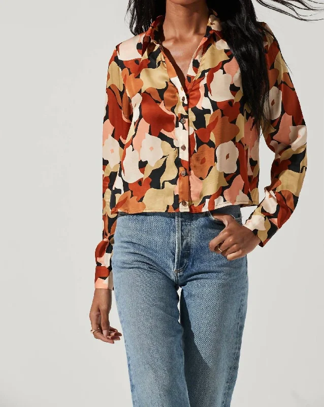 Weekend Flash Sale Yesenia Abstract Print Long Sleeve Top In Black Rust Floral