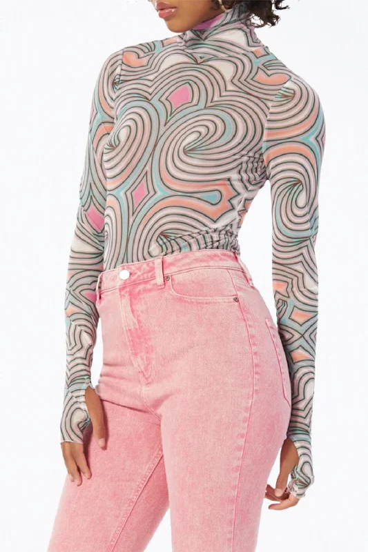 Crazy Deals Zadie Power Mesh Turtleneck Top In Pastel Geo
