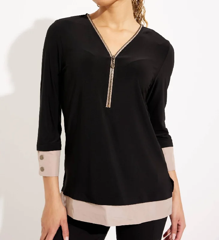 Steals and Deals Zip Detail Top In Black/latte