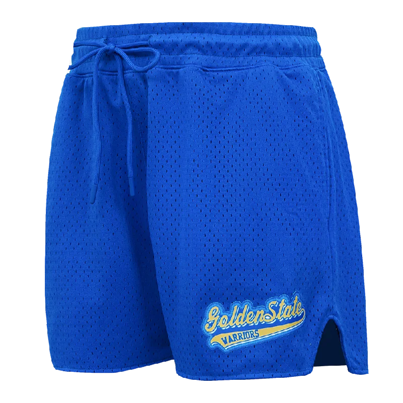 Steals and Deals NBA GOLDEN STATE WARRIORS SCRIPT TAIL WOMEN'S MESH SHORT (ROYAL BLUE)