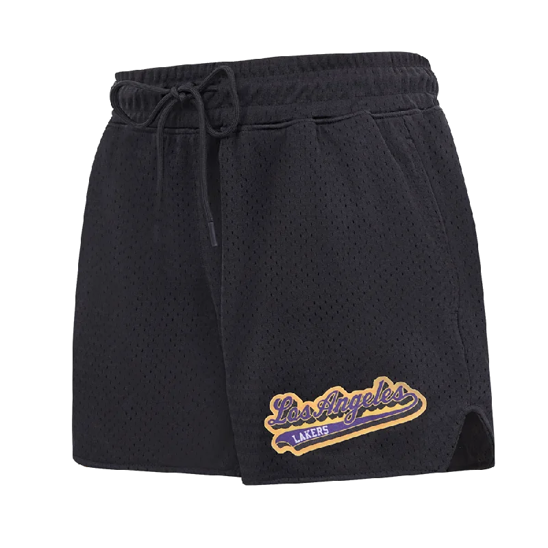 Reduced Prices NBA LOS ANGELES LAKERS SCRIPT TAIL WOMEN'S MESH SHORT (BLACK)