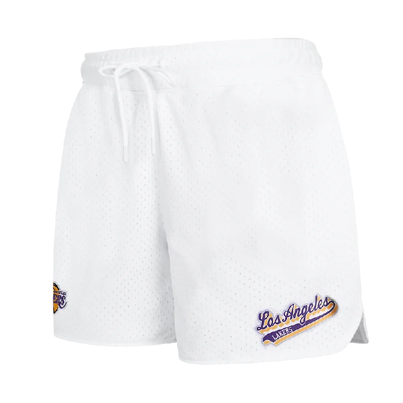 Price Cut NBA LOS ANGELES LAKERS SCRIPT TAIL WOMEN'S MESH SHORT (WHITE)