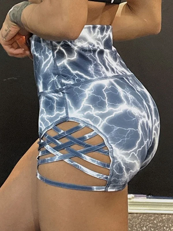 Mega Deal ZASUWA Female Print Cross Hip-lift Spandex Gym Booty Shorts