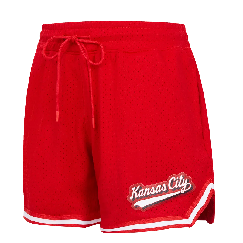 Bargain Blast NFL KANSAS CITY CHIEFS SCRIPT TAIL WOMEN'S MESH TAPE SHORT (RED)
