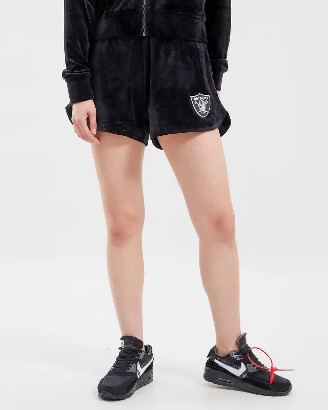 Savings Alert NFL LAS VEGAS RAIDERS HIGH RISE WOMEN'S VELOUR SHORT (BLACK)